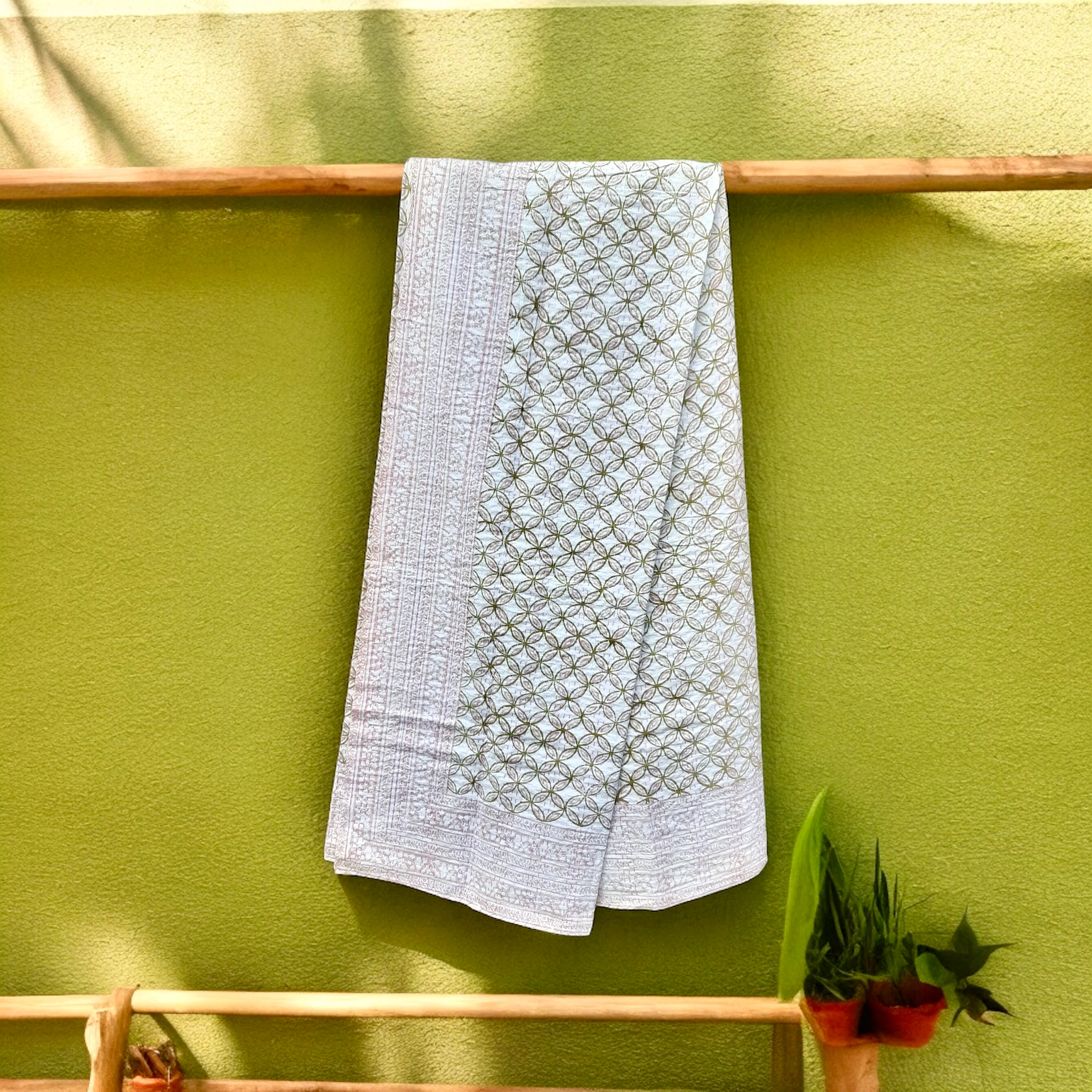 Blush Hand Block Printed Kantha Bedspread - Image 3