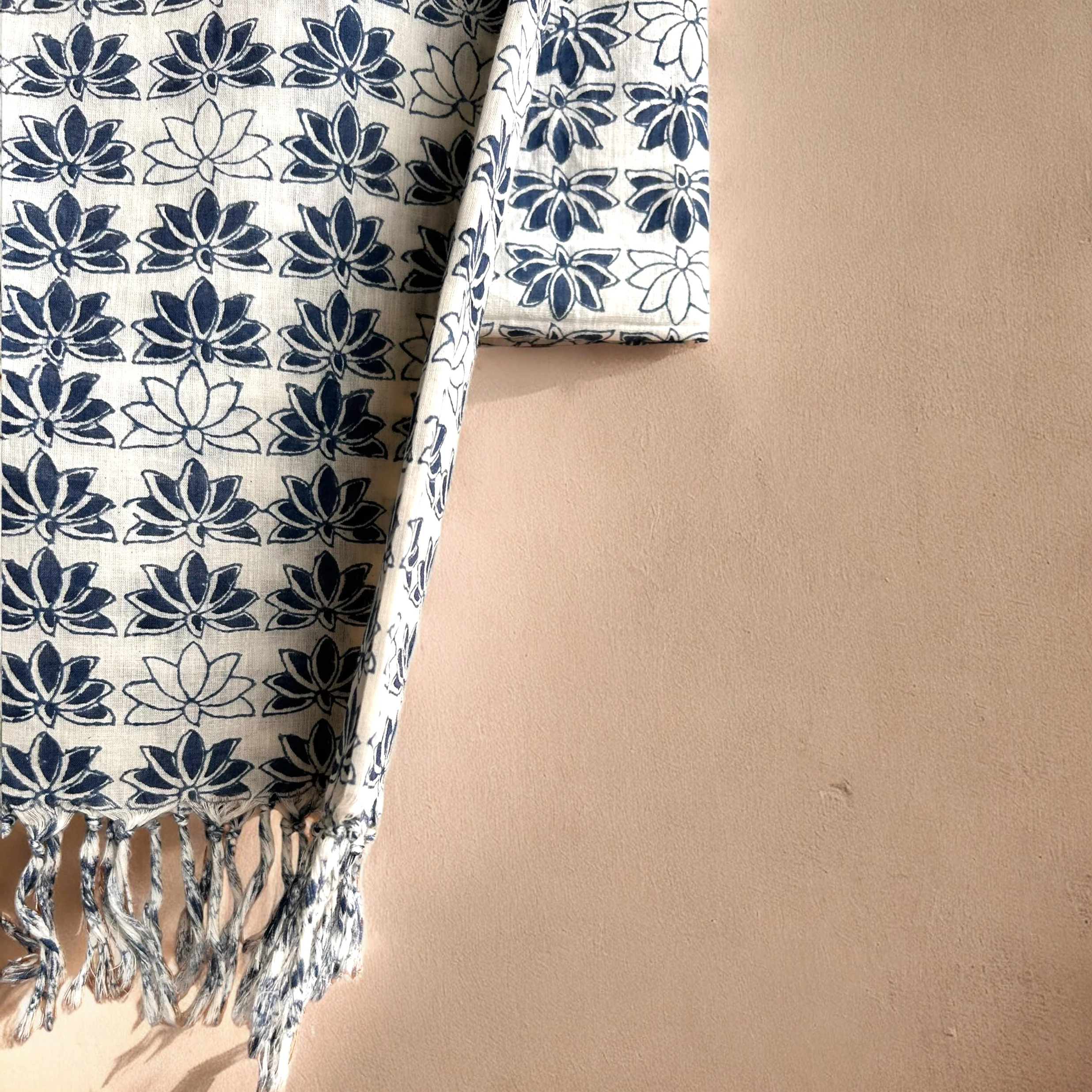 Indigo Lotus Block Printed Scarf - Image 4