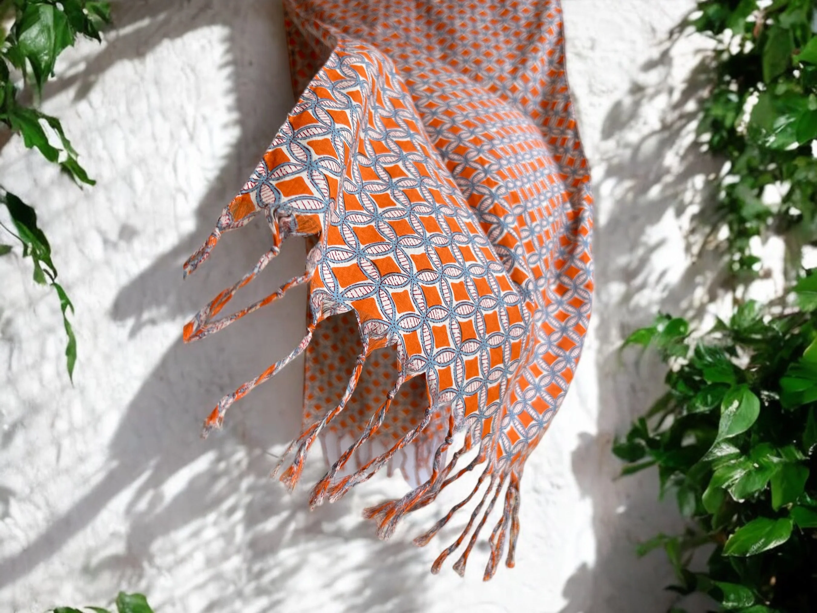 Geo Orange Block Printed Scarf - Image 3