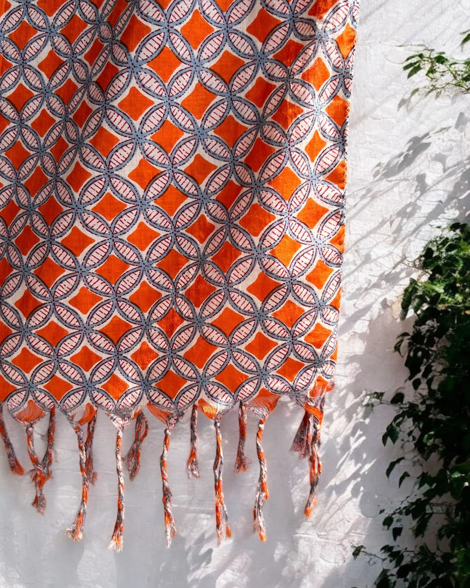 Geo Orange Block Printed Scarf - Image 4
