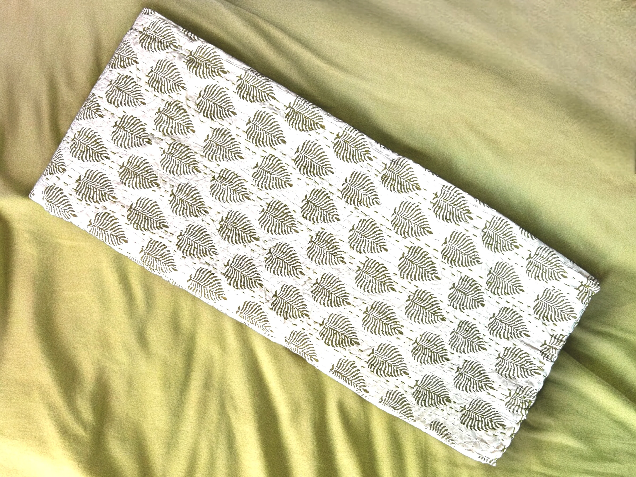 Foliage Hand Block Printed Kantha Bedspread - Image 8