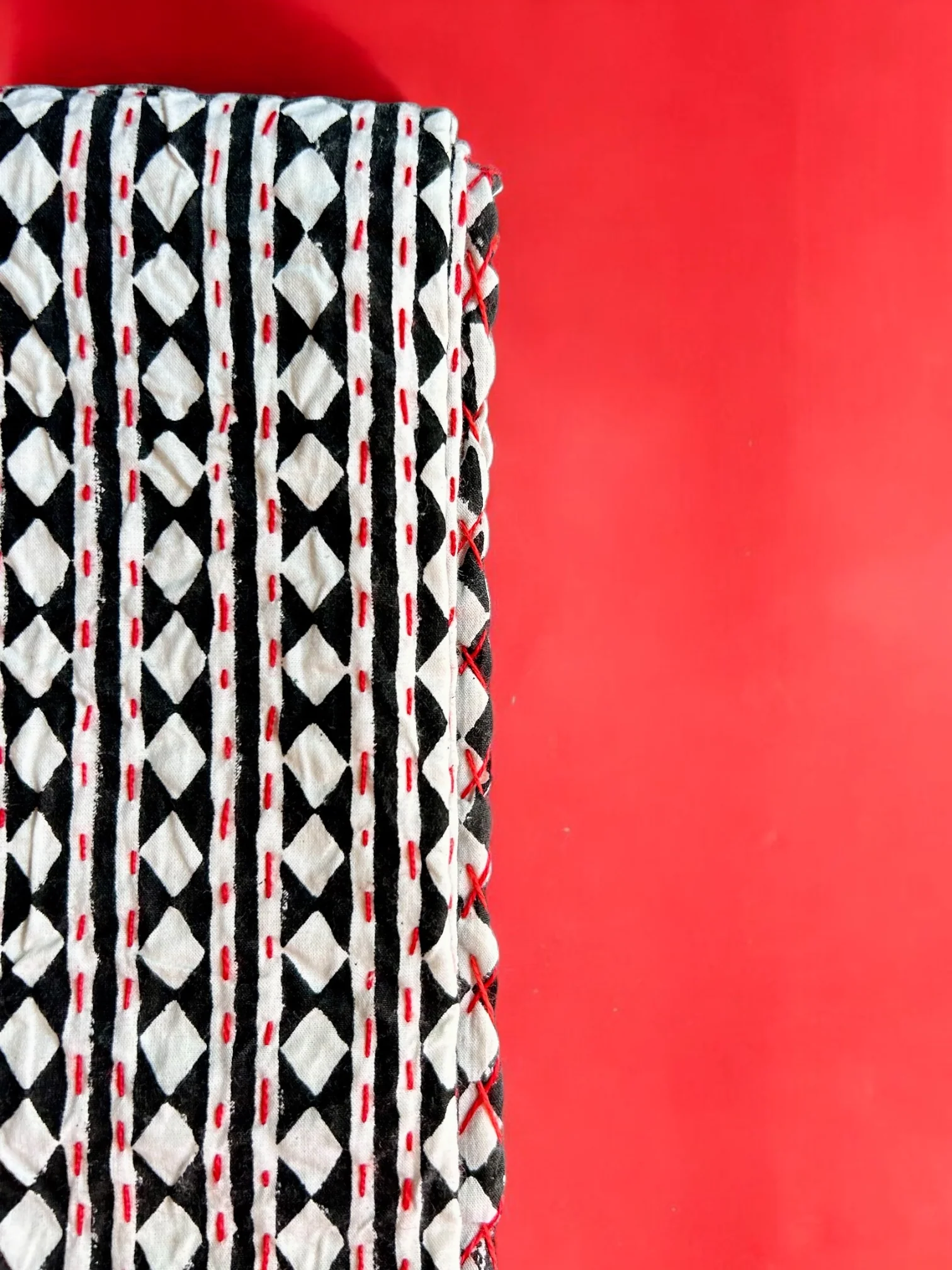 Monochrome Hand Block Printed Kantha Bedspread - Image 3