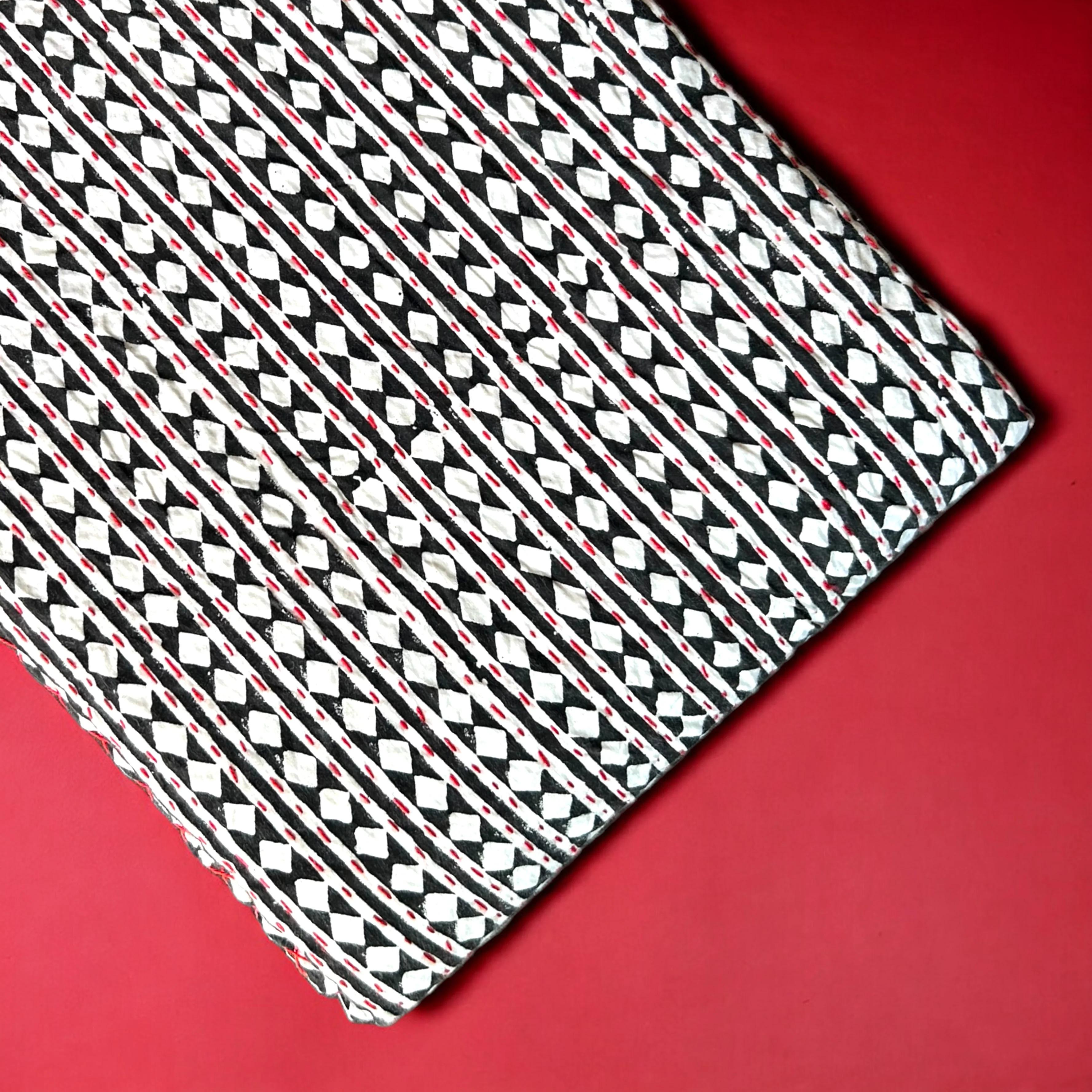 Monochrome Hand Block Printed Kantha Bedspread - Image 4