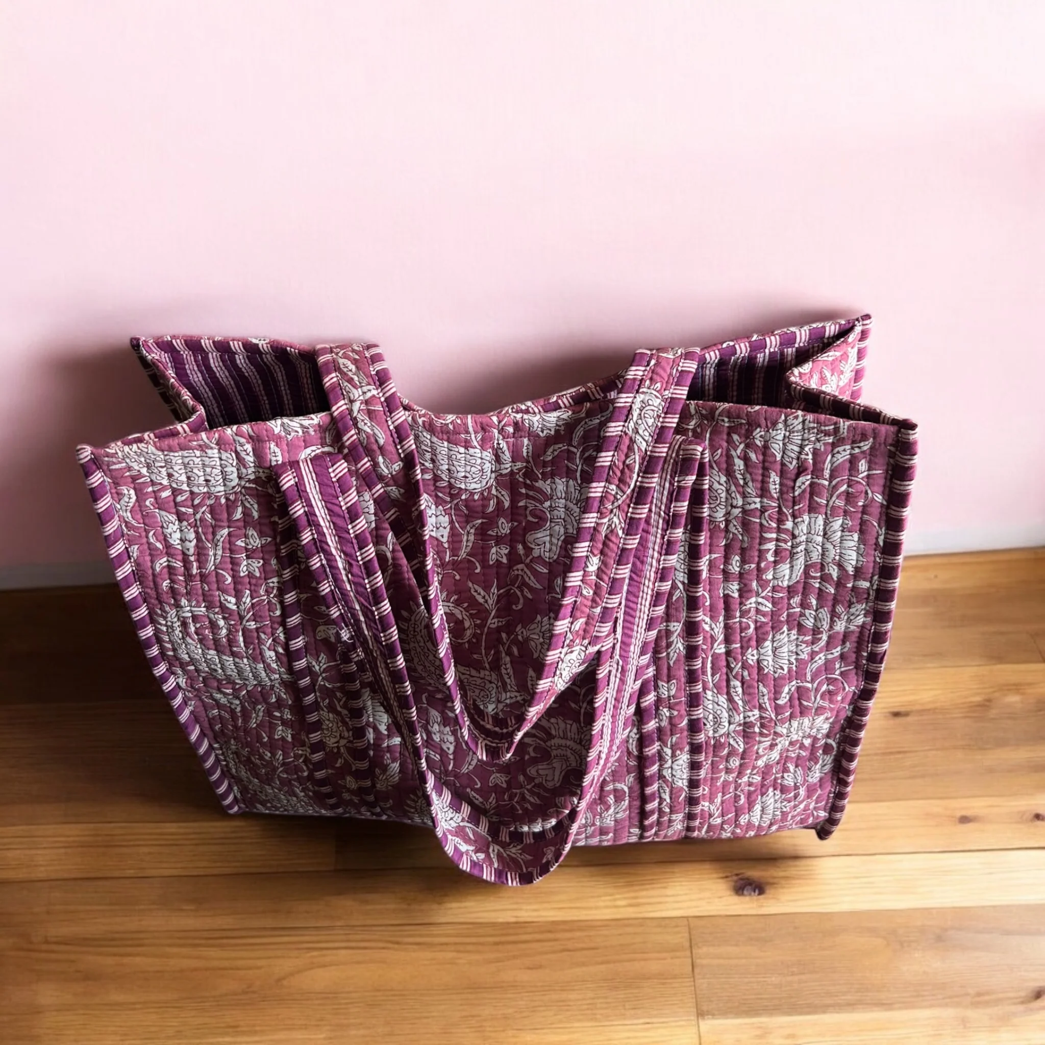Paisley in Fuchsia Hand Block Printed Tote Bag - Image 3