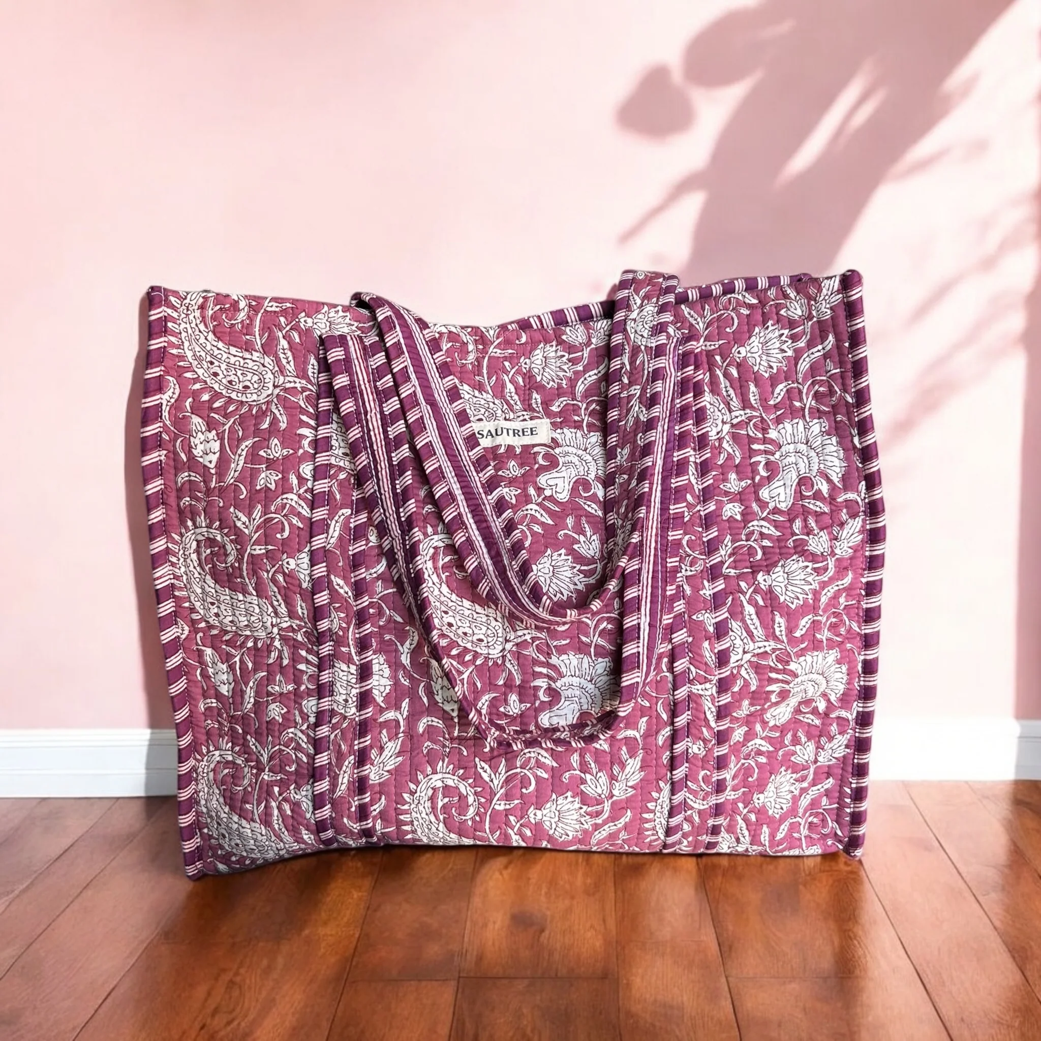 Paisley in Fuchsia Hand Block Printed Tote Bag - Image 6