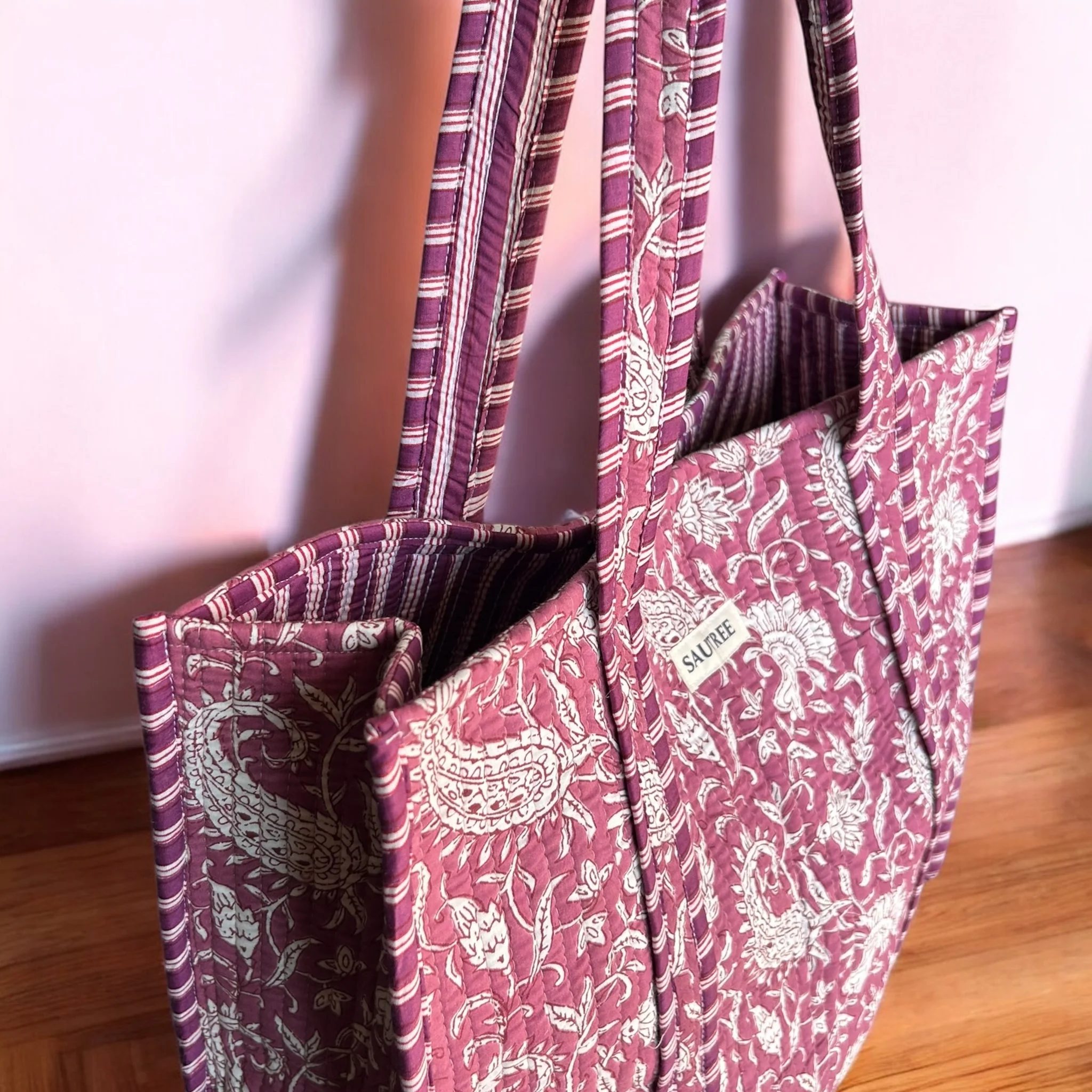 Paisley in Fuchsia Hand Block Printed Tote Bag - Image 7