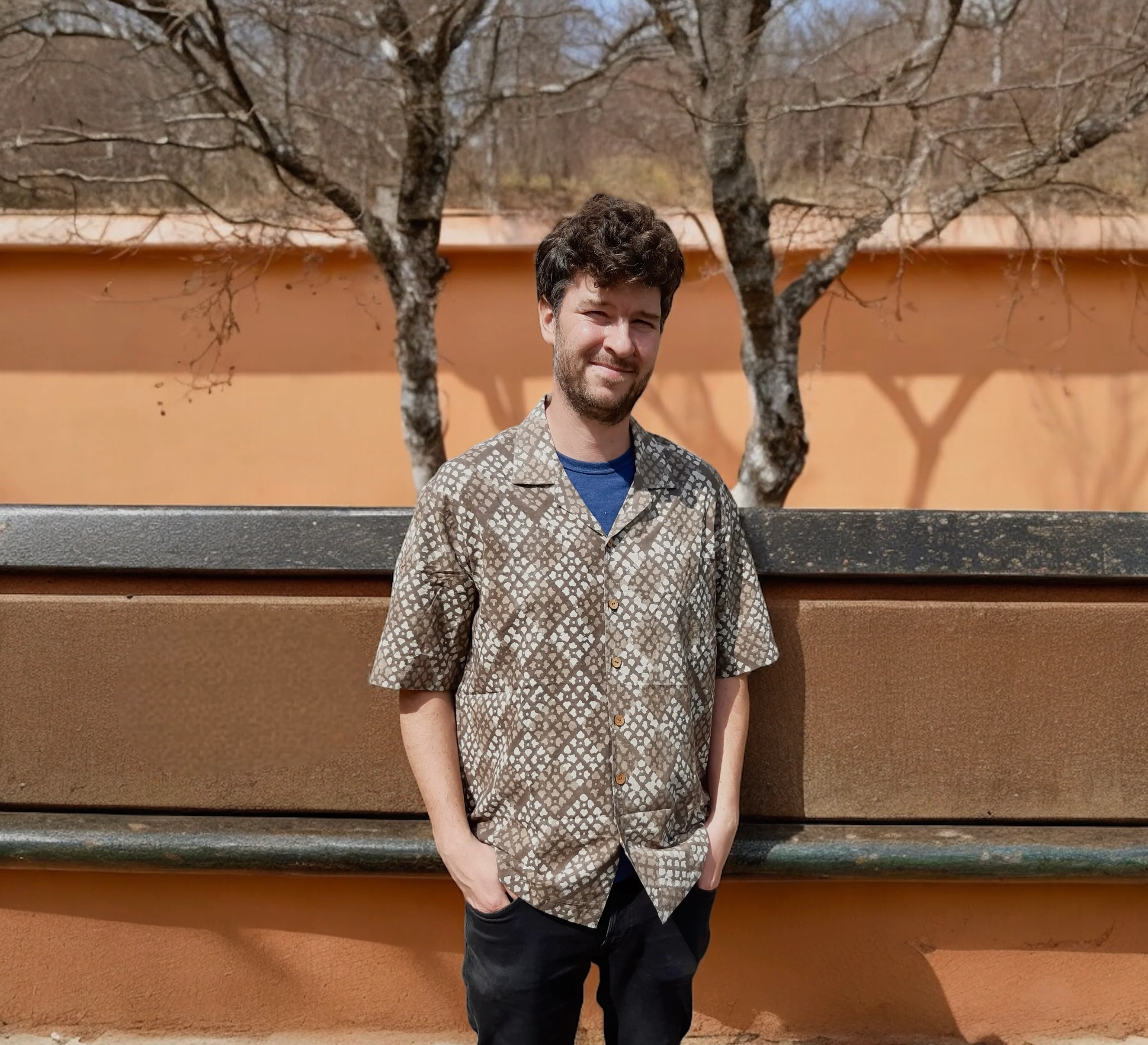 Men’s Brown Chequerboard Hand Block Printed Shirt - Image 3