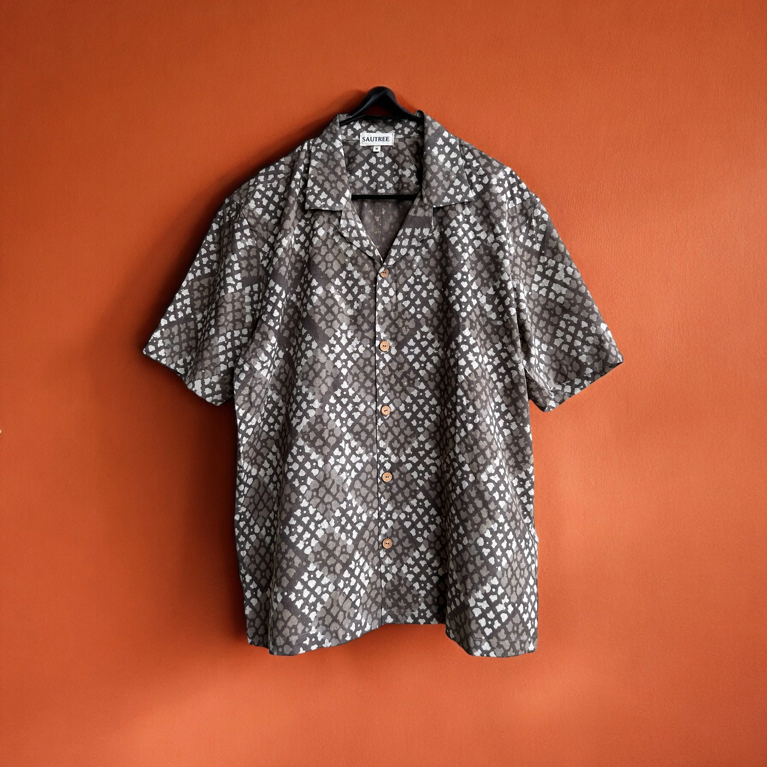 Men’s Brown Chequerboard Hand Block Printed Shirt - Image 4