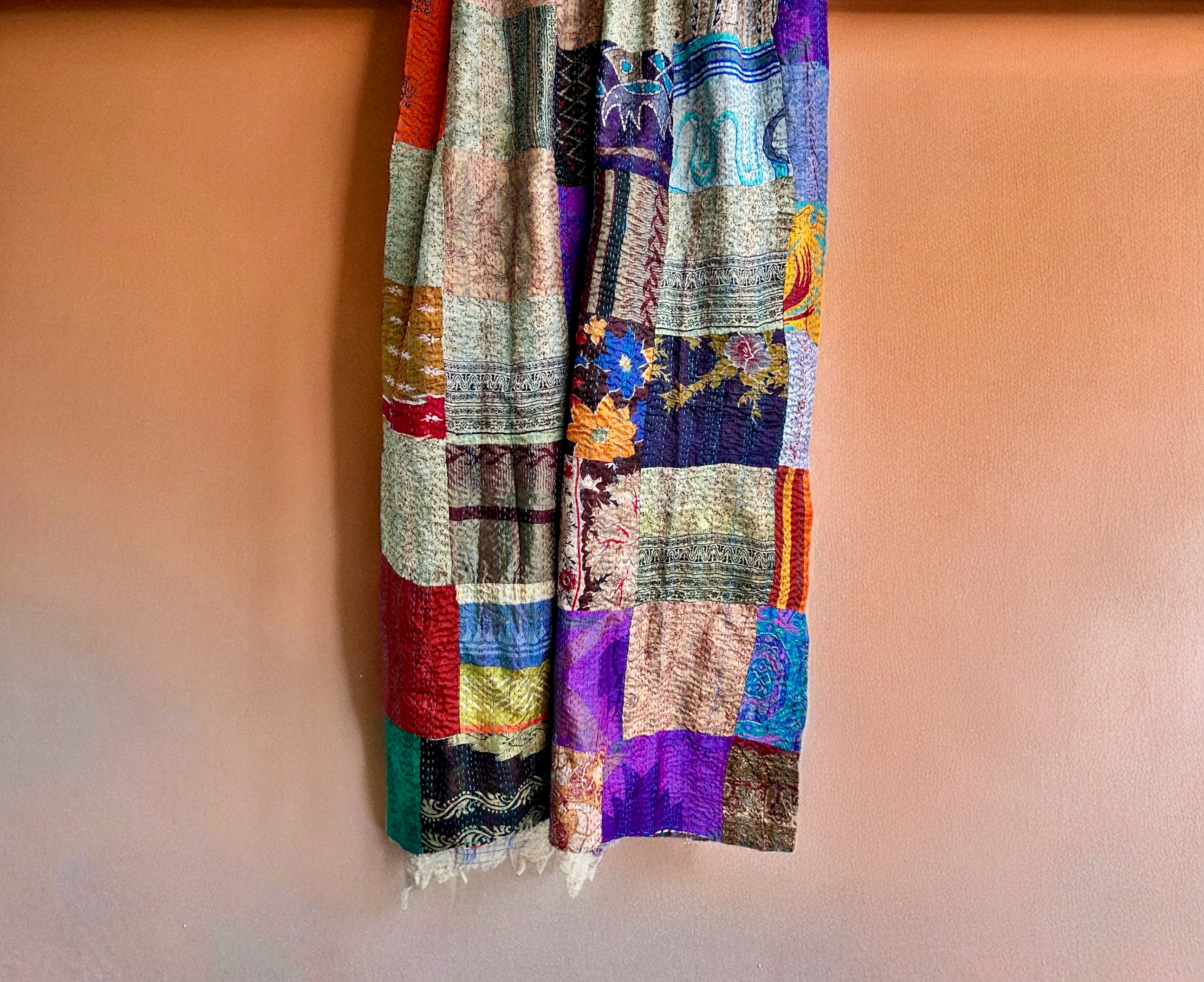 Silk Patchwork Kantha Vintage Scarf - Image 5