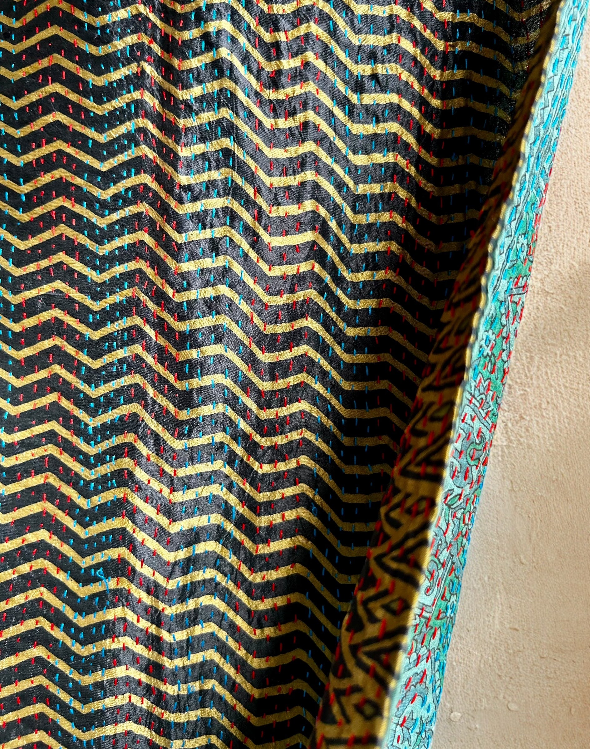 Teal Silk Kantha Scarf - Image 3